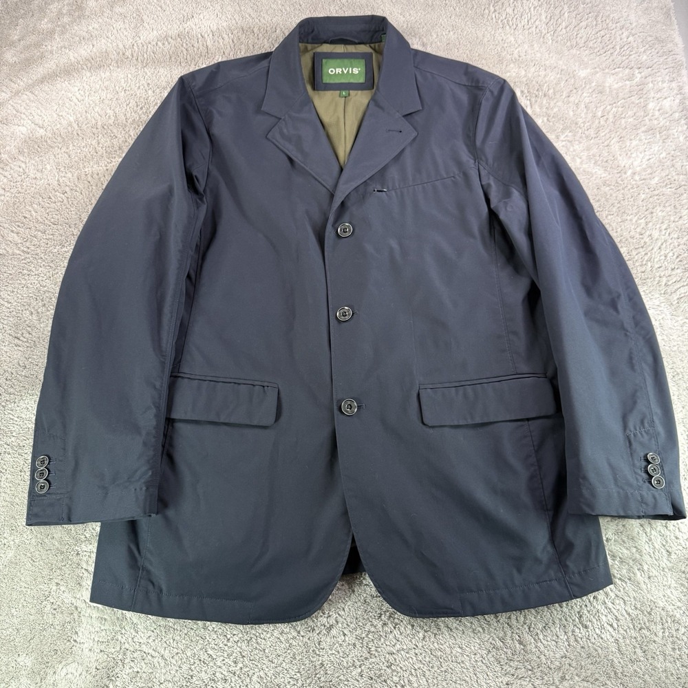 Orvis Mens Navy Blue Technical Travel Blazer Mesh Lined Sport Coat Jacket Size L